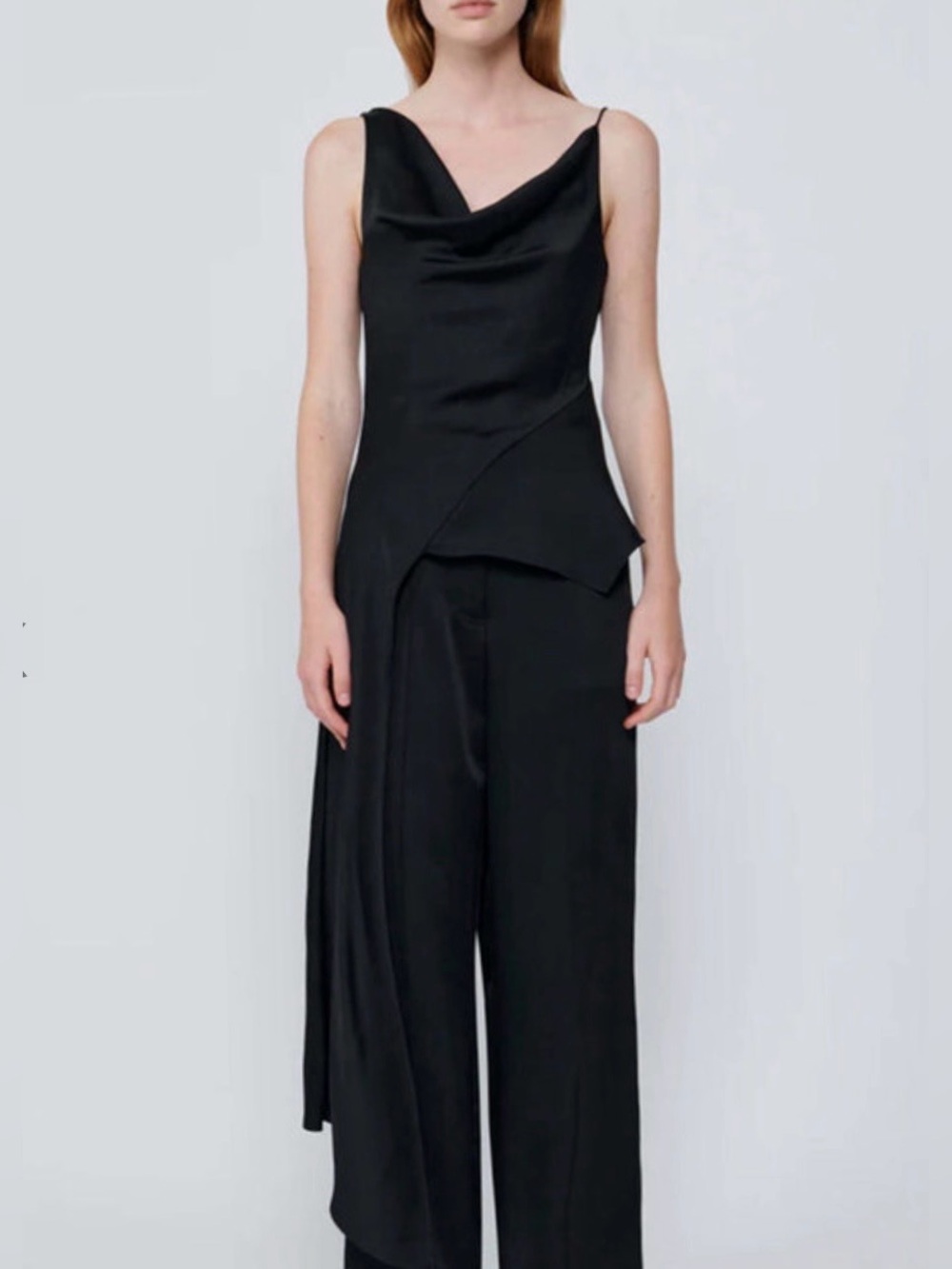 Simkhai Womens Ronnie Ronnie Draped Asymmetric Cowl Tank Top Sz 2 Black Blouse